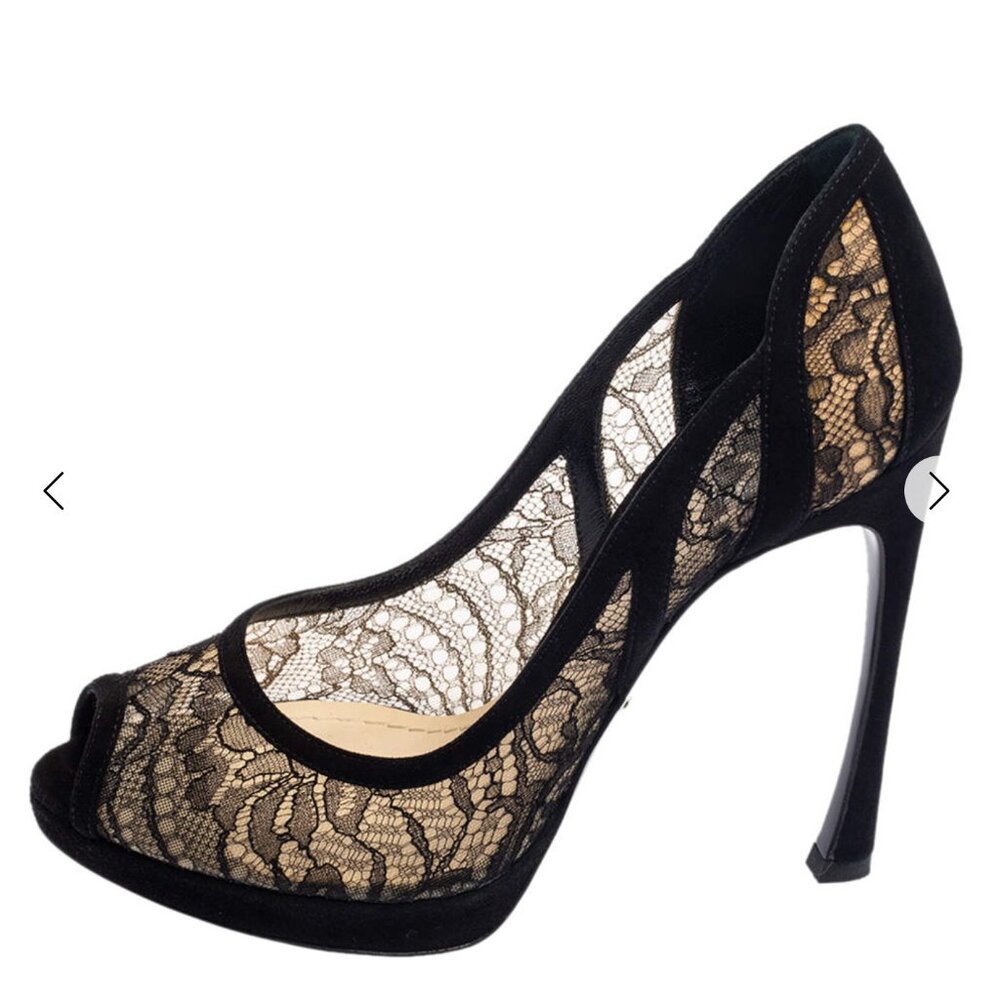 Dior Black Lace Peep-Toe Heels - Picture 3 of 14